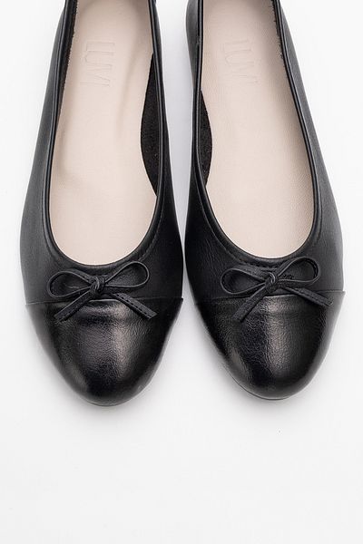 LuviShoes Balerina de damă JENS din piele naturală cu fundă din piele neagră-neagră