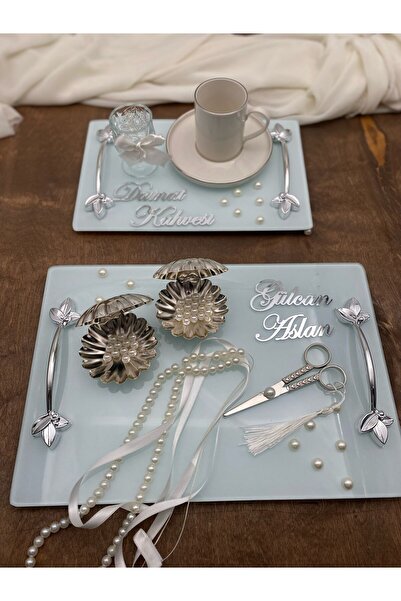 Masalsı Concept Söz Nişan Tepsi Seti İncili Damat Kahve Tepsisi İncili Söz Nişan Kurdelesi İnci Kız İsteme