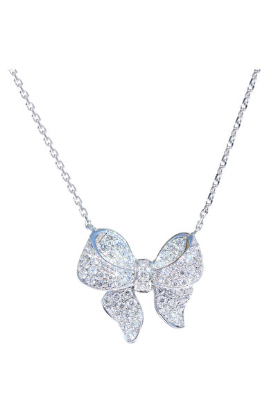 Choice قلادة XL235 من Huitan مرصعة بالزركونيا المكعبة اللامعة على شكل فيونكة،...