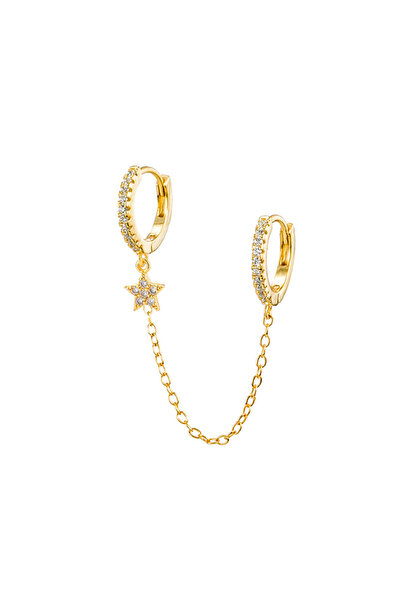 Choice Gold-1 Piece 1 Piece 99 % Pure Titanium Double Chain Hoop Earrings Crystal Tassel Star Earrings Fash