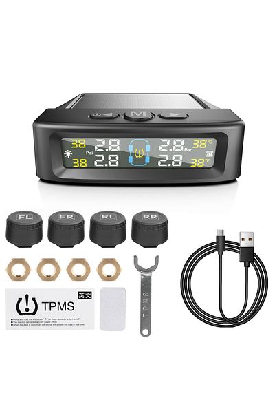 LEEPEE Built-in Temperature Warning Fuel Save Tire Pressure Monitoring System Solar TPMS With 4 External Se