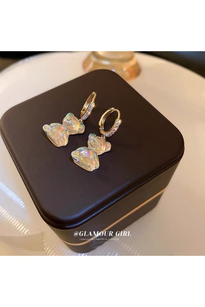 Choice أقراط دب لطيفة للنساء أقراط زركون لامعة أقراط متدلية من النحاس الذهبي ...