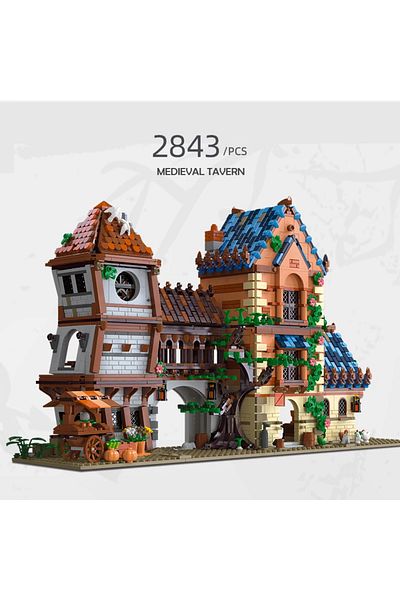 AMAZINGBLOKS Medieval Tavern 2843PCS Medieval Tavern Building Block Creative City Street View MOC Model Bricks Cr