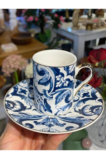 ÇIRPAN EV MAVİ ŞAL DESENLİ TEK KİŞİLİK TÜRK KAHVESİ FİNCANI