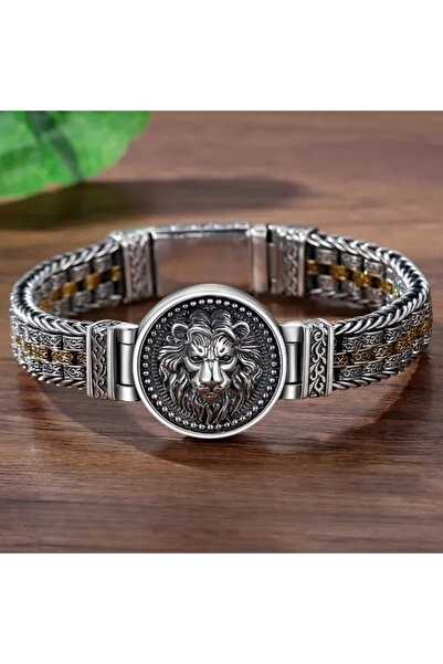 Choice سوار جديد فضي اللون مستدير على شكل أسد الملك تانغكاو للرجال، عصري، ريت...