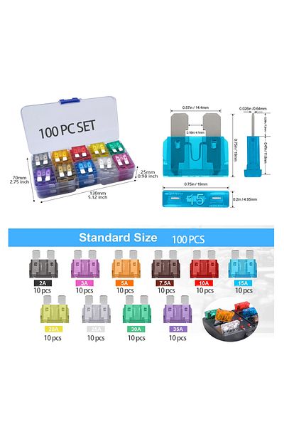 Choice 100 PC SET 100pcs Standard Car Fuses 2A 3A 5A 7.5A 10A 15A 20A 25A 30A 35A Free Matching Choice Car