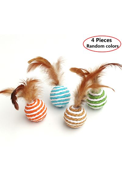 Choice 4pcs random colors 4Pieces Colorful Sisal Interactive Ball Cat Toy Pet Supplies Feather Cat Training