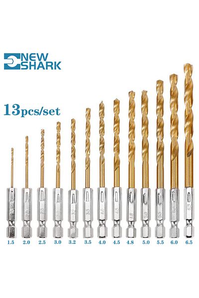 NIUXIANG 13pcs 13Pcs HSS Metal Twist Drill Bit Set 1/4 Hex Shank 1.5-6.5mm Suitable For Woodworking And Wood