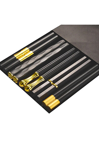 Choice 5 أزواج من عيدان تناول الطعام اليابانية السوداء القابلة لإعادة الاستخد...