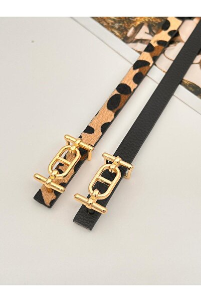 Descoin Curea subțire cu cataramă aurie din 2 piese, centură pentru pantaloni...