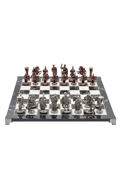 Cooper Chess 37cm Marble Patterned Bronze Ancient Roman Soldier Square Shield Figure Chess Set Decorative Gift Set