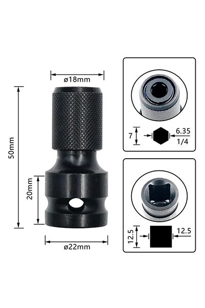 Choice Quick Release 1/2-Inch Square Drive to 1/4-Inch Hex Female Socket Adapter Converter Chuck Adaptor...