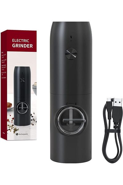 HAOYUNMA WHITE Rechargeable Salt Pepper Grinder Set USB Charging Base Adjustable Automatic Electric Spices LE