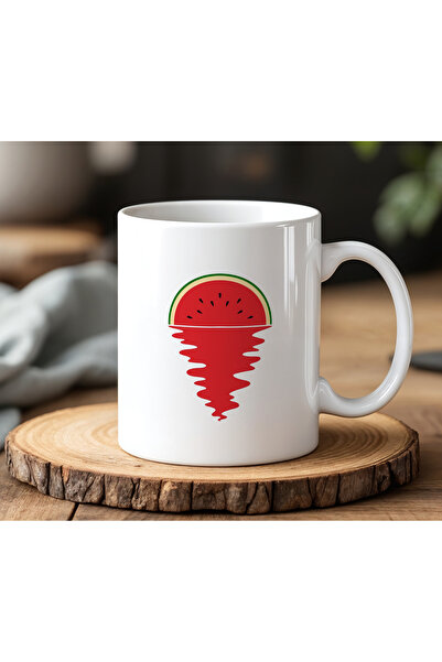 Generic Brand White Ceramic Printed Mug Cup with Watermelon Slice Design 330ml