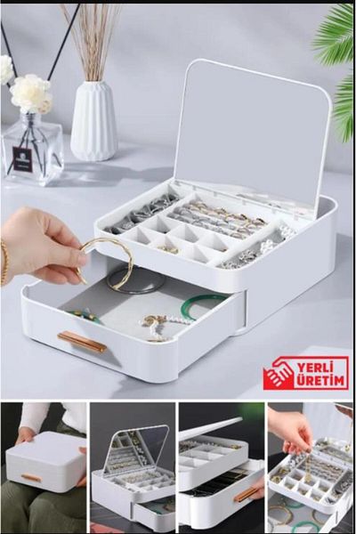 Hayveys home Organizator pentru cercei, inele, coliere și brățări - Cutie de bijuterii cu sertar și compartimente cu oglindă