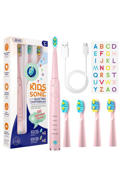 Choice فرشاة أسنان كهربائية للأطفال من Seago 2303KFen للأطفال من عمر 6 سنوات فما فوق، 5 أوضاع، قابلة لإعادة الشحن، مقاومة للماء IPX7، قوة صوتية