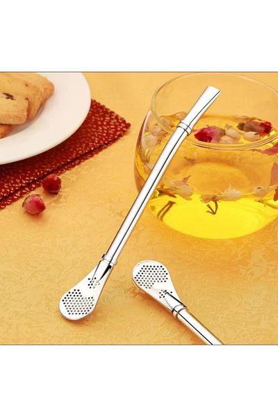 Hayveys home Perforated Straw with Spoon and Cleaning Brush