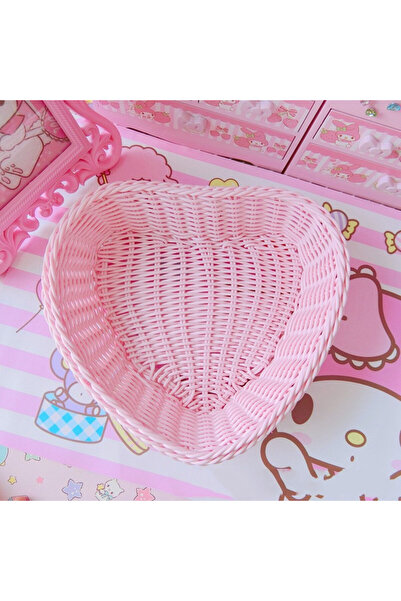 Choice سلة على شكل قلب وردية اللون، سلة جميلة ملونة لسطح المكتب، دعامات للصور...