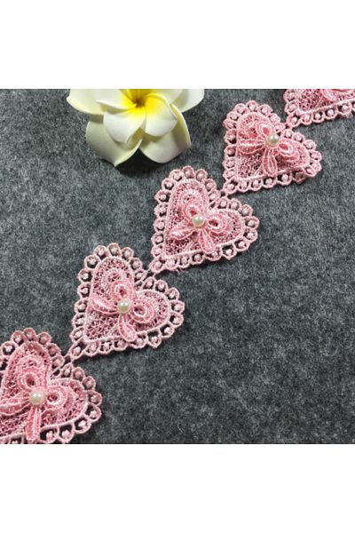 Choice 1Yard Pink 1Yard Handmade Lace Trim Patchwork Material White Pink Heart Lace Ribbon DIY Garment Sewi