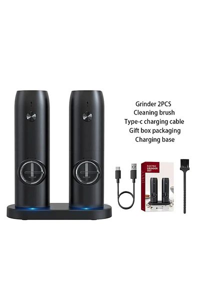 Choice 2pcs Electric Salt And Pepper Grinder Set With Charging Base And Led Light Adjustable Coarseness Aut