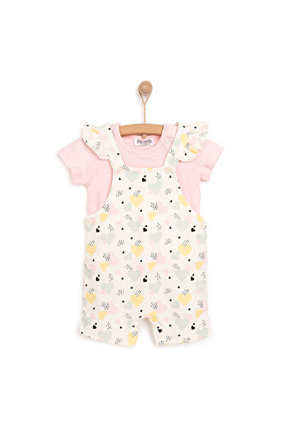 ebebek Hello Baby HelloBaby Basic Kız Kalp Desenli Şort Salopet-Tshirt Kız Bebek