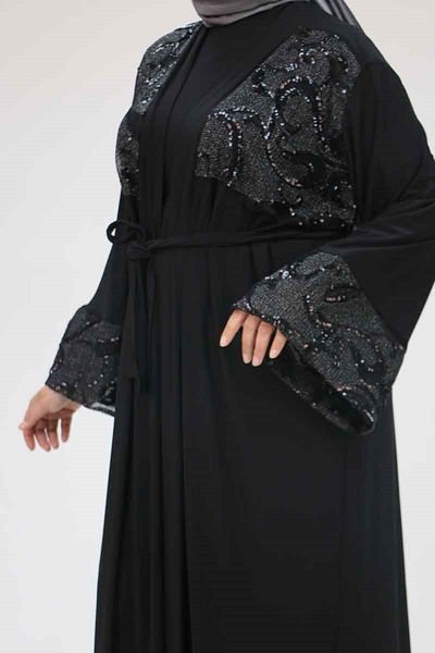 Eslina 57203 Μεγάλο μέγεθος Sandy-Pailletes Sequin Vest-Dress - Μαύρο