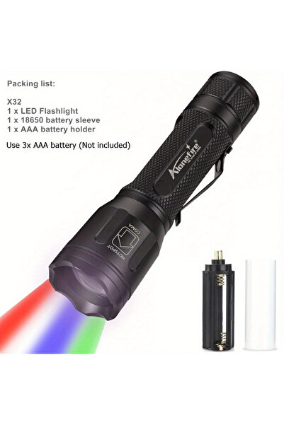 Choice X32-بدون بطارية 4 في 1 مصباح يدوي LED متعدد الألوان أحمر أزرق أخضر أبيض مصباح محمول للصيد في الهواء الطلق