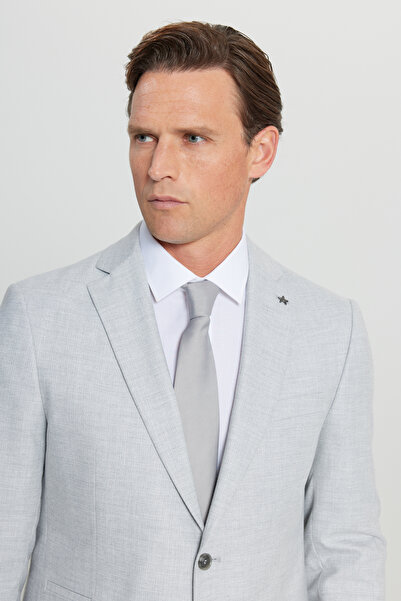 ALTINYILDIZ CLASSICS Slim Fit Dar Kesim Mono Yaka Kapak Cepli Gri Takım Elbise