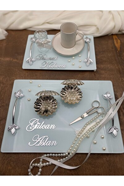 Masalsı Concept Söz Nişan Tepsi Seti İncili Damat Kahve Tepsisi İncili Söz Nişan Kurdelesi İnci Kız İsteme