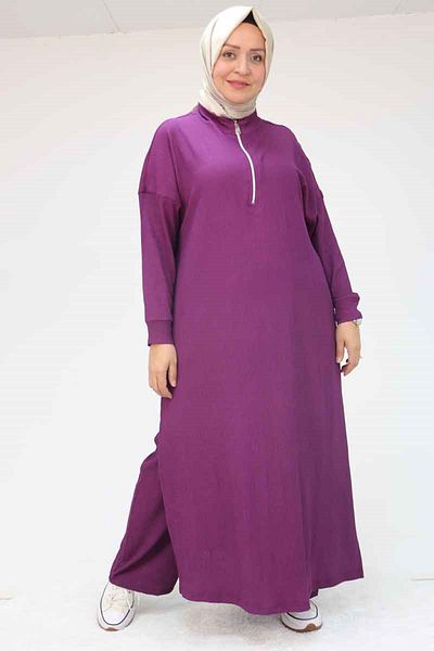 Eslina 57007 Plus Size Side Slit Trousers Suit - Plum