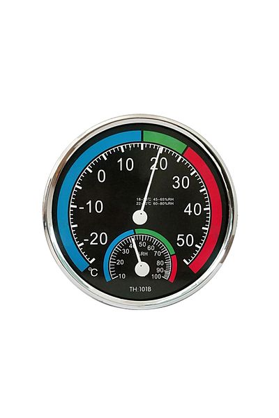 Choice Black Mini Round Pointer Thermometer Hygrometer -30℃-50℃ Thermometer 20%-100% Hygrometer Indoor Offi