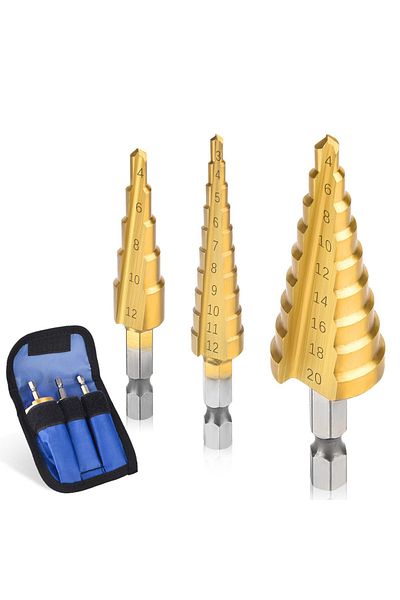 ASDTODW Hexagonal Y14 3PCs Hss Steel Titanium Coated Step Drill Bits 3-12mm 4-12mm 4-20mm Step Cone Cutting