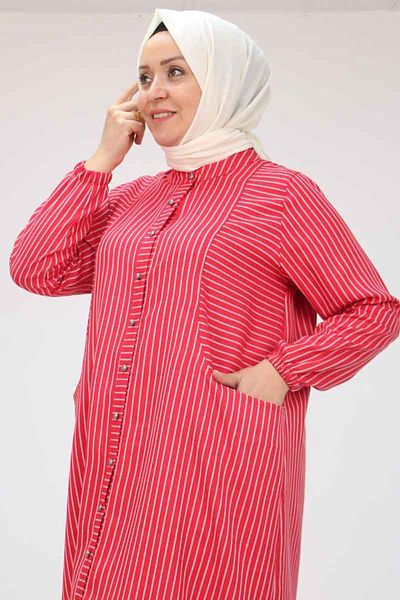 Eslina 48072 Large Size Tunic with Elastic Sleeves - Red