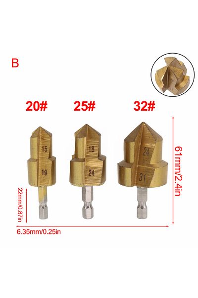 Choice B 3pcs PPR Lifting Stepped Drill Bit Hexagon Shank Water Pipe Connection Tool 20/25/32mm Chamfering.