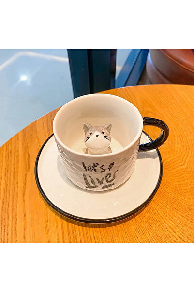 Choice كوب سيراميك على شكل مخلب قطة لطيف بأذن رمادية 220 مل، قاع الكوب، كوب م...