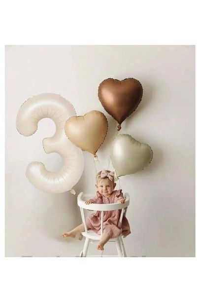 TATLI GÜNLER Retro Pastel 3Pcs Heart Balloon Set Birthday Party Balloons