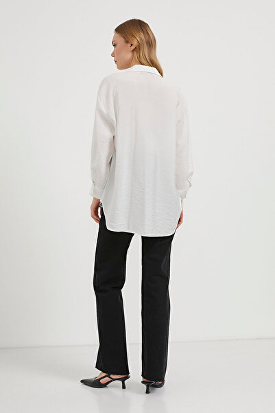 Arma Life Kadın Oversize Uzun Kollu Taş Dizimli Beyaz Gömlek