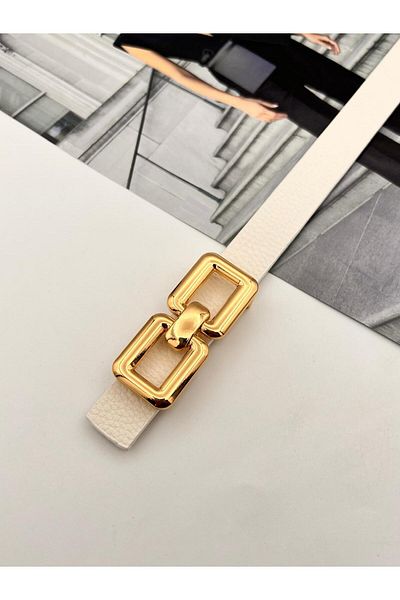 MODAM HİFA Square Pin Gold Buckle Women's Belt Trouser Belt Dress Belt Shirt Belt Coat Belt