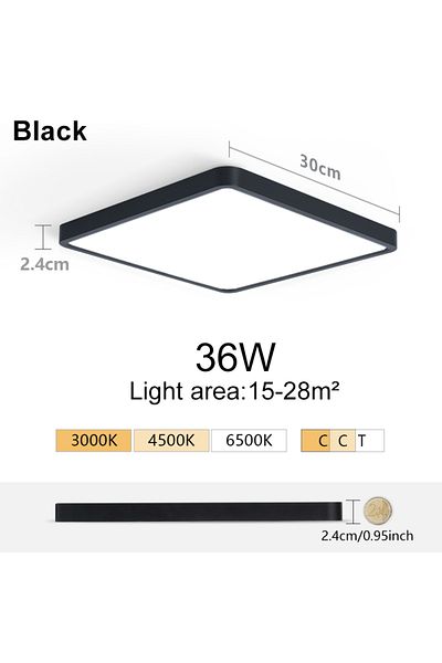 MARPOU Warm White Black 36w 2.4cm Ultra Thin Led Ceiling Light Square Wood Grain Ceiling Lamps For L