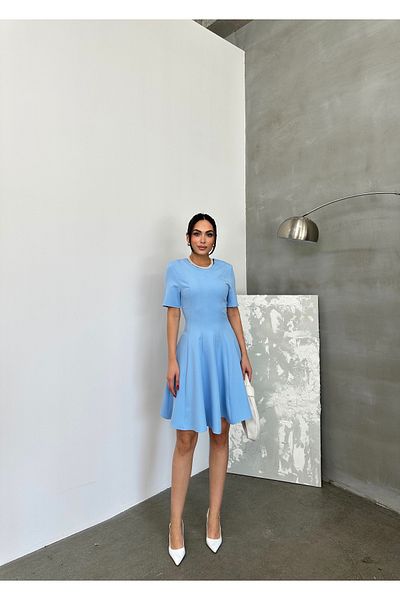 maf collection Γυναικείο Μίνι Βραδινό Φόρεμα Μπλε κοντομάνικο πλισέ