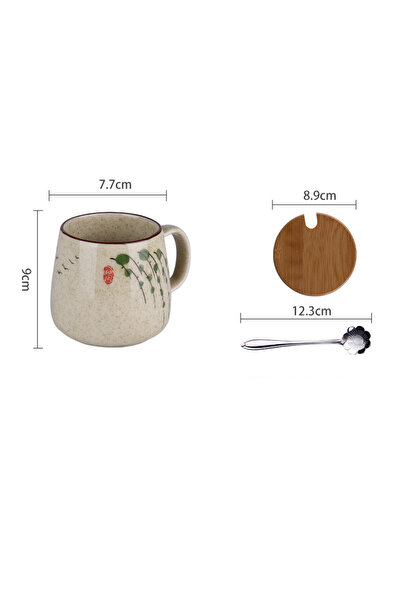 Choice كوب قهوة سيراميك ياباني عتيق سعة 350 مل مع غطاء وملعقة، كوب إفطار بالحليب