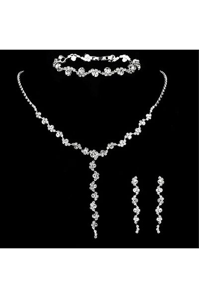 Choice 80807301-silvery 4 Pieces Of Women's European And American Fashion Jewelry Set, Rhinestone Necklace,