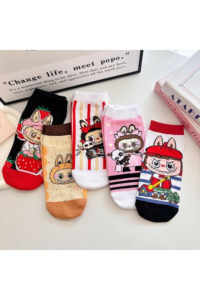 Choice 5pcs 5 Pcs Labubu Adult Cotton Socks Cartoon New Anime Kawaii Socks Men And Women'S Warm Short Sock