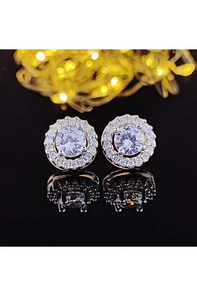 Choice أقراط برينكو دائرية من الزركون الكوري باللون الفضي الأبيض للنساء، بوكل دي أوريل فيم بيجو