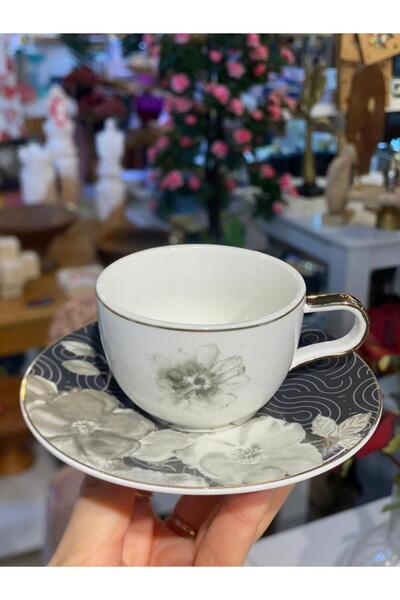 ÇIRPAN EV SİYAH ÇİÇEK DESENLİ 6 KİŞİLİK TÜRK KAHVESİ FİNCANI