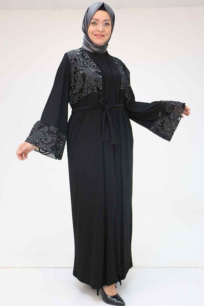 Eslina 57203 Μεγάλο μέγεθος Sandy-Pailletes Sequin Vest-Dress - Μαύρο