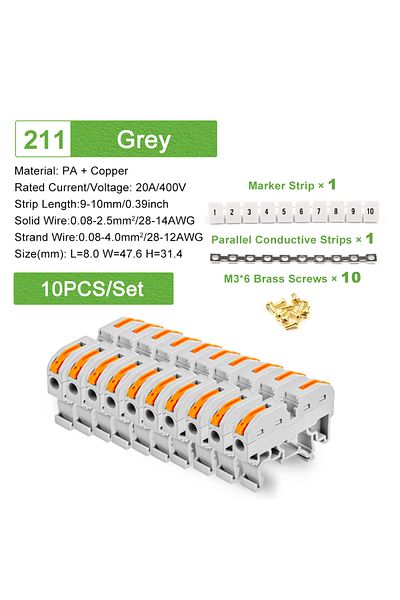 Choice 10cpcs Grey 10pcs Din Rail Terminal Block 211 Wire Electrical Conductor Universal Fast Cable Connect
