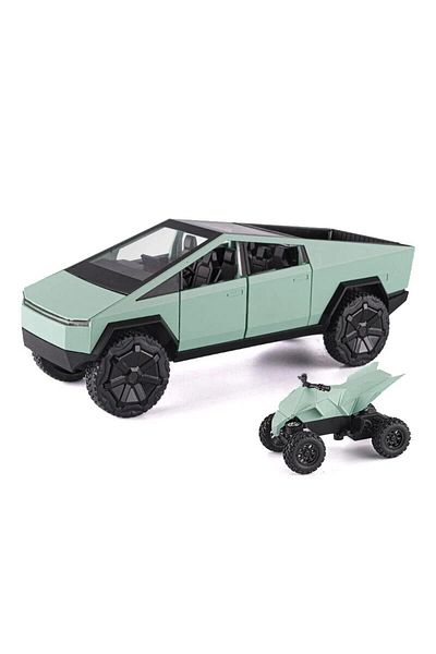 Choice light green 1:24 Cybertruck Model Silver Pickup Truck Diecast Metal Toy Cars with Sound and Light fo