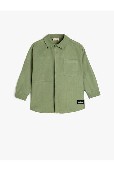 Koton Single Pocket Long Sleeve Cotton Shirt Jacket