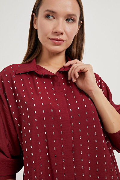 Arma Life Жіноча оверсайз сорочка з довгими рукавами та каменем бордового кол...